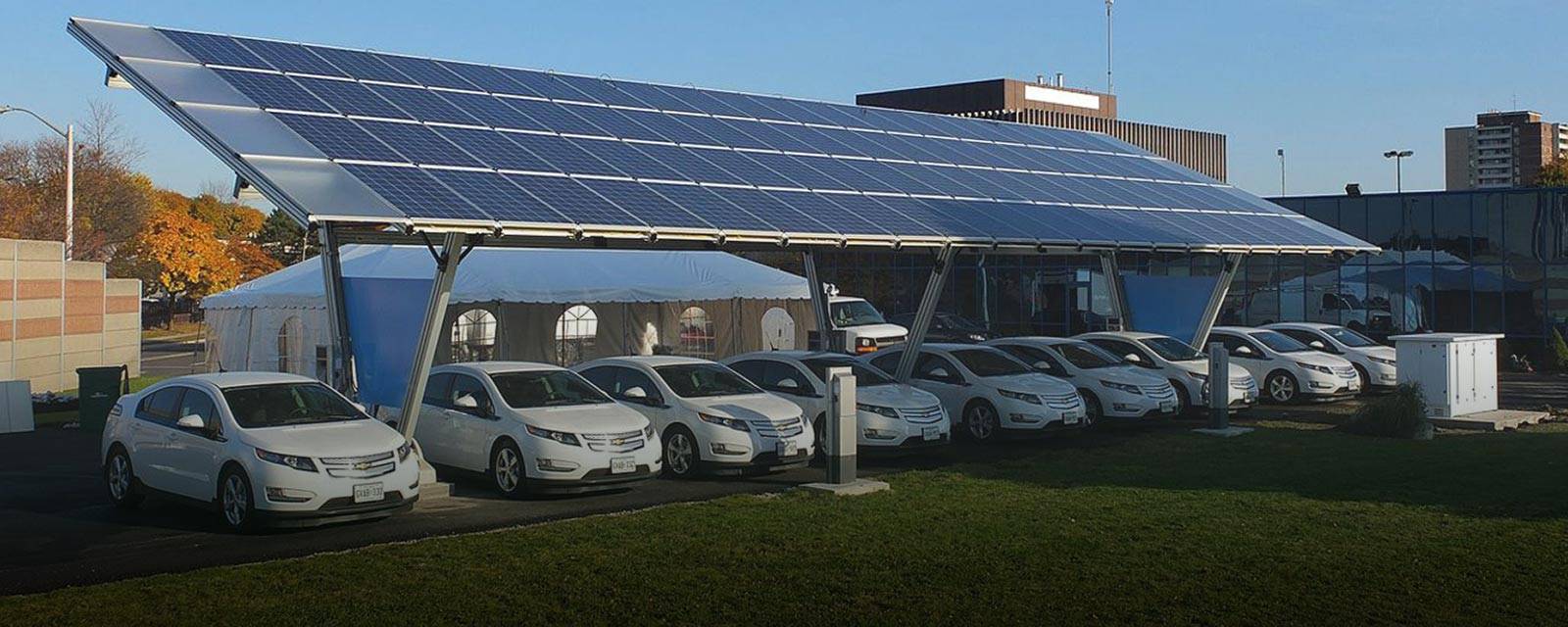 Solar panel installed in parking lot